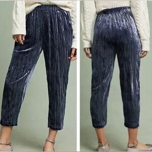 Anthropologie ett:twa Kinley Shale Blue Crushed Velvet Cropped Pants Size Medium